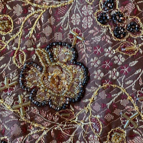 90s Y2K Vintage Brown Bohemian Embroidered Crescent Floral Handbag - Picture 4 of 8